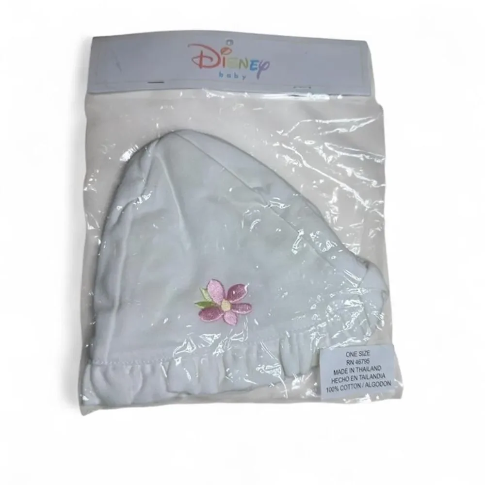 VTG Disney Baby White Hat NIP Pink Flower Detail Y2K 100% Cotton Floral Kidcore